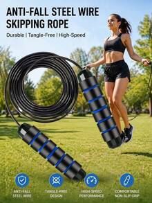 Premium 3M Adjustable Blue Steel Wire Jump Rope For Aerobic Exercise Cardio Training And Slim Body Tangle-Free 360 Ball Bearing Rapid Speed Cable Home Gym Workout Equipment Travel Essential For Men Women Adults - Blue - View 3