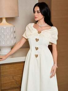 Women Long Dresses - Apricot - View 8