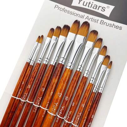 12pcs Paint Brushes Set, Professional Paint Brush Round Pointed Tip Nylon Hair Artist Acrylic Brush For Acrylic Watercolor Oil Body Painting (Brown)