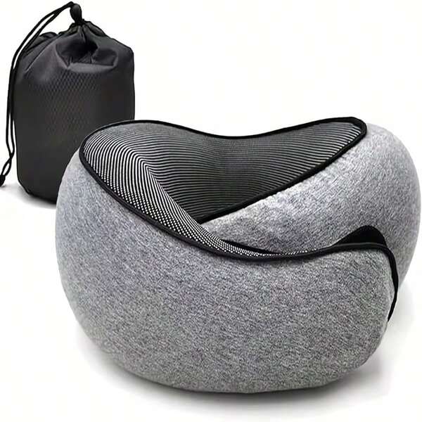 1PC 360° Memory Foam Neck Travel Pillow, Cooling Washable Removable Cover With Magic Sticker, Lightweight Airplane Car Pillow With Storage Bag