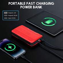 Portable 800A Peak Car Jump Starter, 12V Emergency Battery Booster W/ 6400mAh Power Bank Function, LED Flashlight/Strobe/SOS Light, USB & Type-C Charging Ports, Intelligent Protection Against Reverse Polarity/Short Circuit, Anti-Misoperation - Standard Cable Clip - Red - View 2