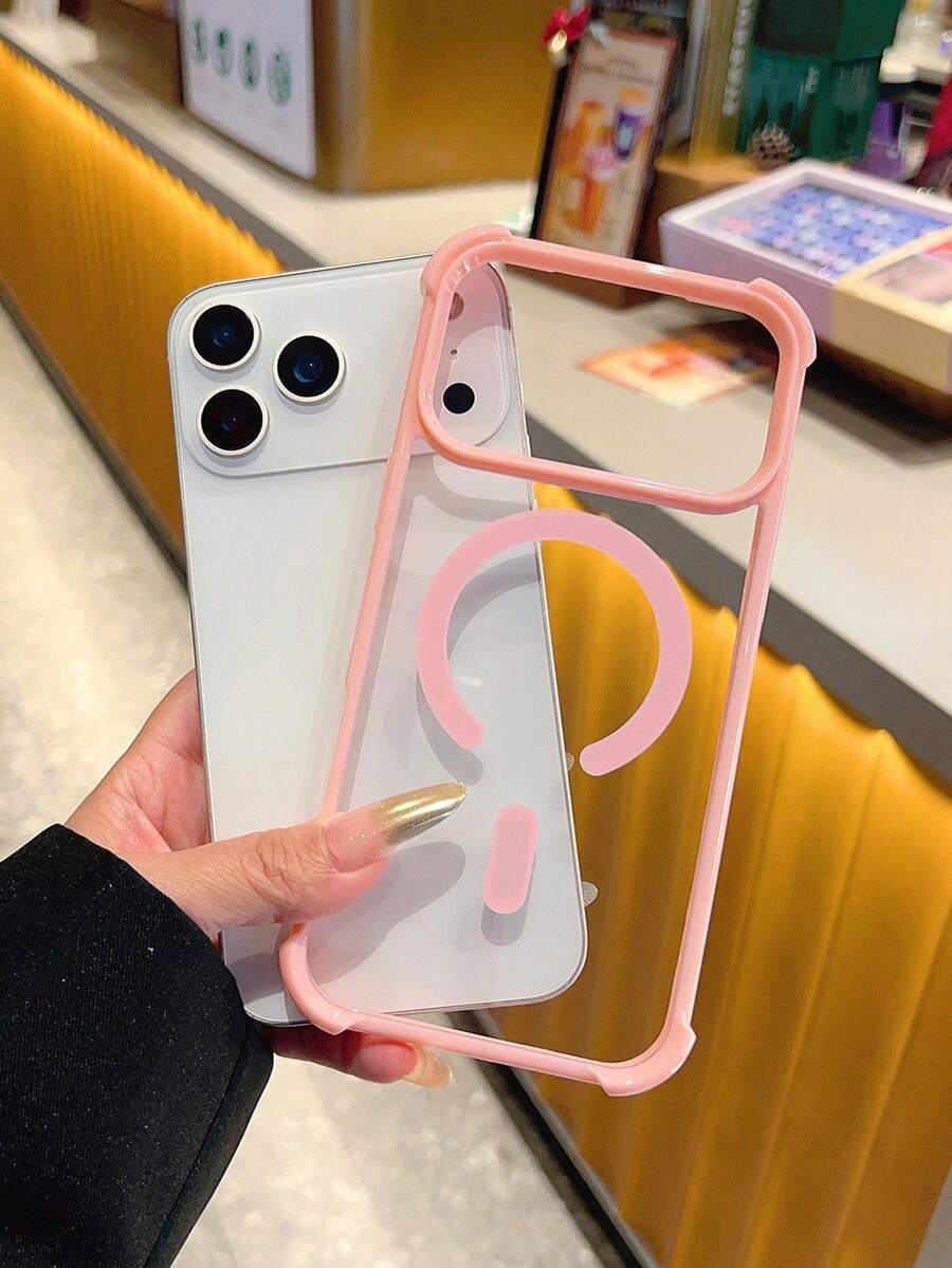 Four-Corner Thickened And Hardened Drop-Proof Case, Supports Magnetic Charging, Pink Phone Case, Compatible With IPhone 17 Pro Max/17 Pro/17/16 Pro Max/16/16 Pro/15/15 Pro/15 Pro Max/13/14 Pro Max/14 Pro/14 Pro Max. Hard Shell, Resistant To Yellowing. Acrylic Material.