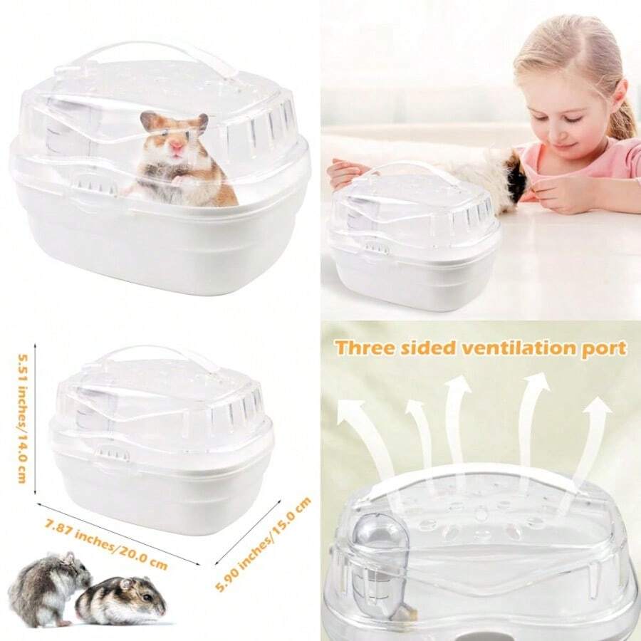 Jaula portadora de hámster con botella de agua jaula de viaje portátil para hámsters de chinchillas plástico estuche de transporte de conejillos de indias jaula de transporte de animales - Blanco - Ver 1