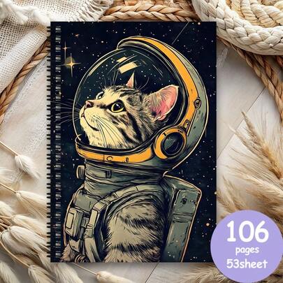 1pc Aesthetic Tabby Cat Astronaut Design Spiral Notebook, Funny Pet Lover School Office Planner, Cute Personal Organizer Weekly Planner Notepad, Gift For Female Friends, Back To School, Goals And To-Do List, Weekly Planner Spiral Notebook