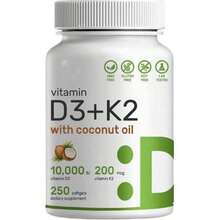 Vitamin D3 + K2 With Coconut Oil, 10000 I U D3 & 200 Mcg K2, Supports Bone & Immune Health, 250 Softgels - 1pc - 查看 5