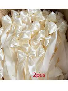 12/4pcs Wedding Car Decorative Bows: Bohemian-Style Satin Bows-Cute Pink And White Designs, Perfect For Weddings, Birthdays, And Valentine's Day; Ideal For Decorating Bridal Gifts, Candleholders, Wine Glasses, And Gift Wrapping; Bow Decorations - Multiple Styles - View 11