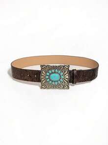 1pc Women Fashionable Embossed Bohemian Style Belt With Inlaid Gemstones Boho Halloween Summer, School Fall, Autumn, Halloween - 銅色 - 查看 4