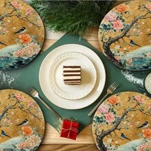 Four Piece Daily Themed Japanese Gold Leaf Round Linen Placemat, Decorative Floor Mat, Hot Selling Product, Wrinkle Resistant Placemat. The Size Is 36 * 36 Centimeters, Suitable For Occasions Such As Birthdays, Housewarming, Celebration Banquets, Holiday Gatherings, Family Dinners, Etc. Support Machine Washing. This Is An Excellent Gift Choice - Multicolor - View 10