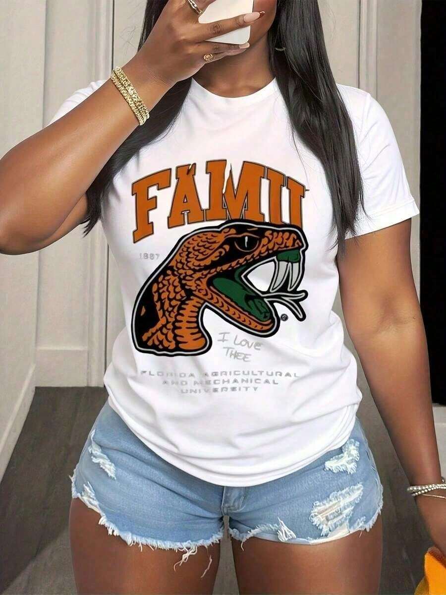 FAMU Florida Agricultural And Mechanical University Snake Logo Hoodie I Love Thee 1887 College Spirit Apparel For Fans And Graduatessummer Outfits For Women - trắng - Xem 1