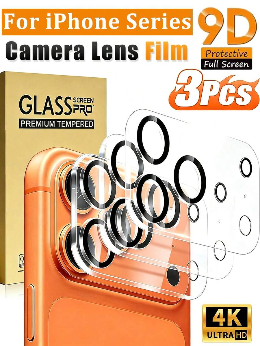 3 Packs 9H Tempered Glass Camera Lens Screen Protector For IPhone 17/Air/17 Pro/17 Pro Max/16 Pro Max/15 Pro Max/14 Pro Max/13/12/11 Pro Max | Compatible With Multiple Phone Models, High Hardness - Clear - View 1