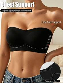 Women Strapless Bras Backless Wireless Bralette Black Non-Slip Silicone Soft Padded Cups Bandeau Removable Padding Underwear Intimates Tube Top - Black - View 2
