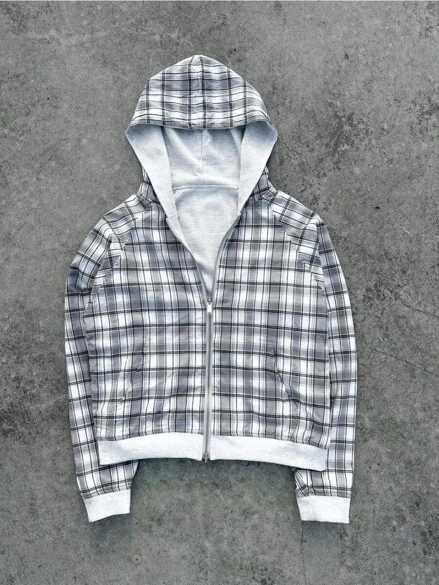 Reversible Plaid Hoodie | Vintage Y2K Design With Elegant Layering For Casual Wear - 2 - 查看 1