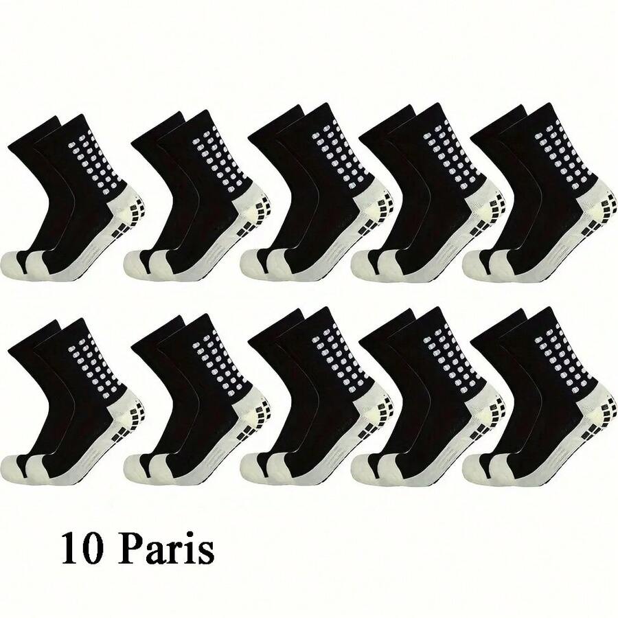 10 đôi tất bóng đá dành cho nam, tất dài đến giữa bắp chân, chống trượt, chất liệu dày dặn, có đệm, dành cho người lớn, màu trắng, đen, xanh dương, đỏ. - Nhiều màu - Xem 1