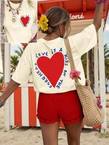 Playeras De Mujer Camiseta GráFica Para Mujer, Camiseta De Manga Corta De Estilo Casual Y Urbano, Top De Verano Lindo - Albaricoque - Ver 3