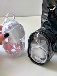 Transparent Mini Digital Organizer Bag, Portable Charger & Cable Organizer Pouch, Minimalist Contrast Color Zipper Coin Purse, Earphones & USB Drive Organizer Bag, Key & Card Holder, Lipstick & Cosmetic Touch-Up Pouch, Earphone Dust-Proof Storage Box - Multicolor - View 4