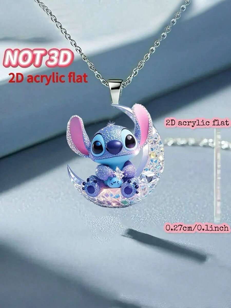 1 pieza Collar de pareja con diseño de Stitch de Disney, luna y corazón, mejor opción de regalo para fiestas y cumpleaños - Multicolor - Ver 1
