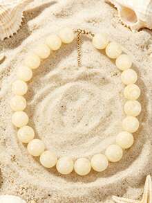 1pc Bohemian Style Colorful Beaded Round Geometric Necklace, Stainless Steel & 18K Gold Plated Accessories, Suitable For Summer Beach Vacation - Stainless Steel Handmade Beaded Necklace - View 8