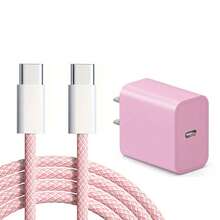 20W 墙式充电器适配器，快速充电 USB-C 电源适配器，配备 100 厘米（3.3 英尺）编织尼龙 USB-C 转 Type-C 充电线，兼容 17 Pro Max/17 Pro/17、16 Pro Max/16 Pro/16、15 Pro Max/15 Pro/15 等机型 - 粉色、紫色、蓝色 - 美規A型插(110-127V) - 查看 13