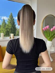 16 Inch Long Straight Ombre Black Brown To Burgundy Claw Clip Ponytail Hair Extension, Made Of Heat-Resistant Synthetic Fiber, Suitable For Women For Christmas, Halloween, Music Festivals, And Daily Use - Two-Tone - View 5