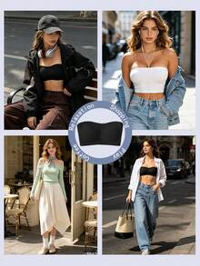 Women Strapless Bras Backless Wireless Bralette Black Non-Slip Silicone Soft Padded Cups Bandeau Removable Padding Underwear Intimates Tube Top - Black - View 6