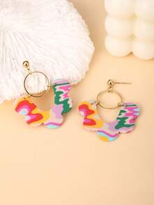 1 Pair Boho Style Colorful Patterned Earrings, Cute Girl Vibe Earrings, Suitable For Music Festival, Beach Vacation, Beach Party, Summer Outing, Picnic Photo Shoot, Dopamine Dressing, Boho Style, Girlfriend Gathering, Casual Vacation Look, Sweet Girl Style - Multicolor - View 3