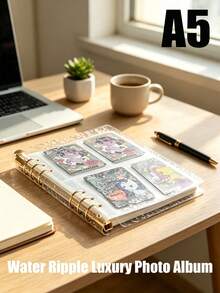 Album ảnh acrylic cao cấp khổ A5 họa tiết sóng nước, khung ảnh vàng, 10 trang với 4 khe đựng ảnh, thích hợp để sưu tập thiệp chúc mừng tốt nghiệp, ảnh gia đình và trưng bày. - Một cỡ - Xem 3