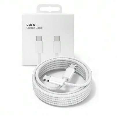 60W Type-C To Type-C Fast Charging Data Cable, Dual USB-C Braided Sync Cord, Compatible With IPhone 16/15/17 Pro Max Plus, POCO, With Packaging