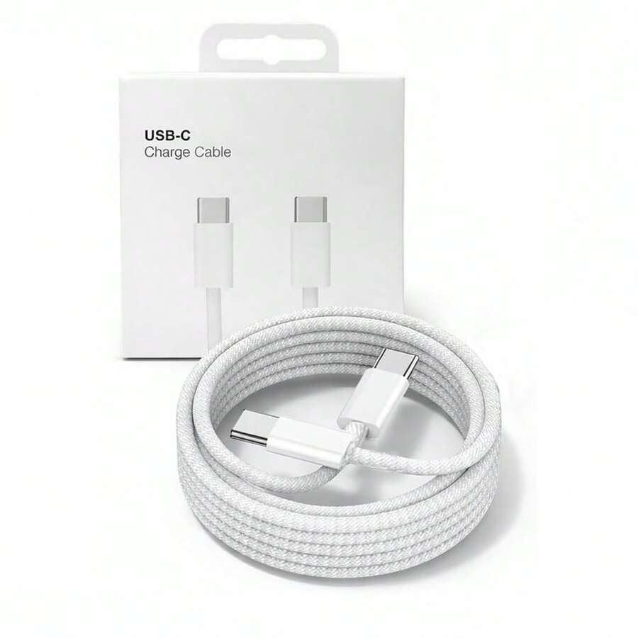60W Type-C 转 Type-C 快充数据线，双 USB-C 编织同步线，兼容 16/15/17 Pro Max Plus、POCO 等机型，带包装 - 白色 - 查看 1