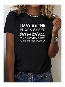 Plus Size - Plus Size - Women's Empowerment Tee | Bold I Can Be The Black Sheep Quote Tee - Soft Everyday Tee - Lightweight 180g Fabric - Machine Washable Casual Top For Women - All-Weather Casual Wear, Motivational Clothing - 黑色 - 查看 1