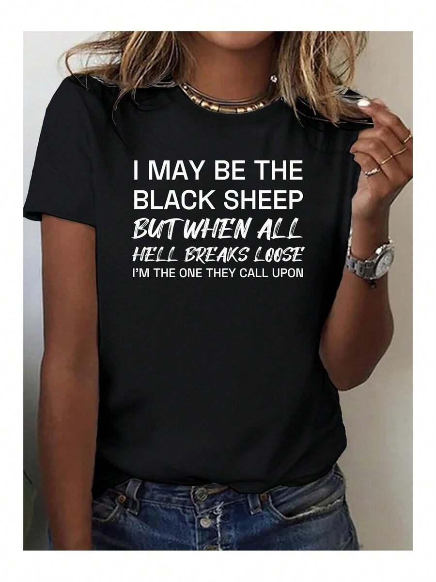 Plus Size - Plus Size - Women's Empowerment Tee | Bold I Can Be The Black Sheep Quote Tee - Soft Everyday Tee - Lightweight 180g Fabric - Machine Washable Casual Top For Women - All-Weather Casual Wear, Motivational Clothing - 黑色 - 查看 1