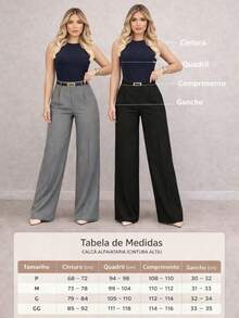 Set Of 2 Women's Elegant Tailored Palazzo Pants With Belt - đen / xám - Xem 3