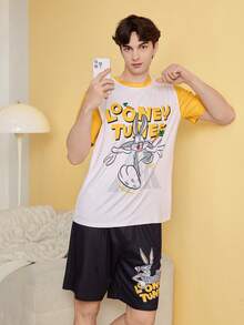 Noctvar OBM Sleepwear X LOONEY TUNES 睡衣套裝，黃白撞色短袖上衣+黑色短褲，舒適家居服 - 彩色 - 查看 2