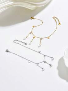 pieza de tobillera de lujo y la moda en tonos dorado y plateado con borla de estrella, hipoalergénica y resistente la decoloració, diseñúnico, regalo para novia. La cadena fina se - Oro amarillo - Ver 7
