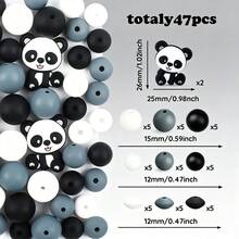 47颗黑色熊猫硅胶焦点珠，粉色12毫米硅胶圆珠，散珠隔珠，适用于DIY手链项链首饰制作、手工艺品、节日派对DIY礼物 - 熊貓組合矽膠珠 - 查看 1