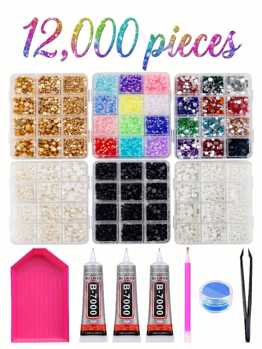 10,000-12,000pcs Colorful Crystal Rhinestone Set, 3mm Mixed Size Resin Gems, Suitable For Crafting, DIY, Cup, Shoes Decoration - 3mm-6mm - View 1