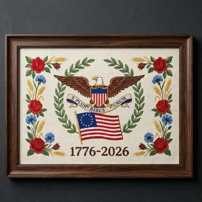 1 pieza Impresión mural patriótica del 250 aniversario en los Estados Unidos, cartel de corona de flores, cartel de celebración del Día Nacional del 4 de julio, decoración de flores, pintura decorativa sin marco de Día de la Independencia en rojo, blanco y azul