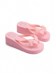 Trivaya Sandalias cómodas y casuales con suela gruesa para mujer, sandalias de estilo "hada" de unicolor, ligeras y suaves con correa antideslizante, sandalias de tira en T versátiles de EVA para playa y vacaciones de verano, chanclas - Rosa - Ver 2