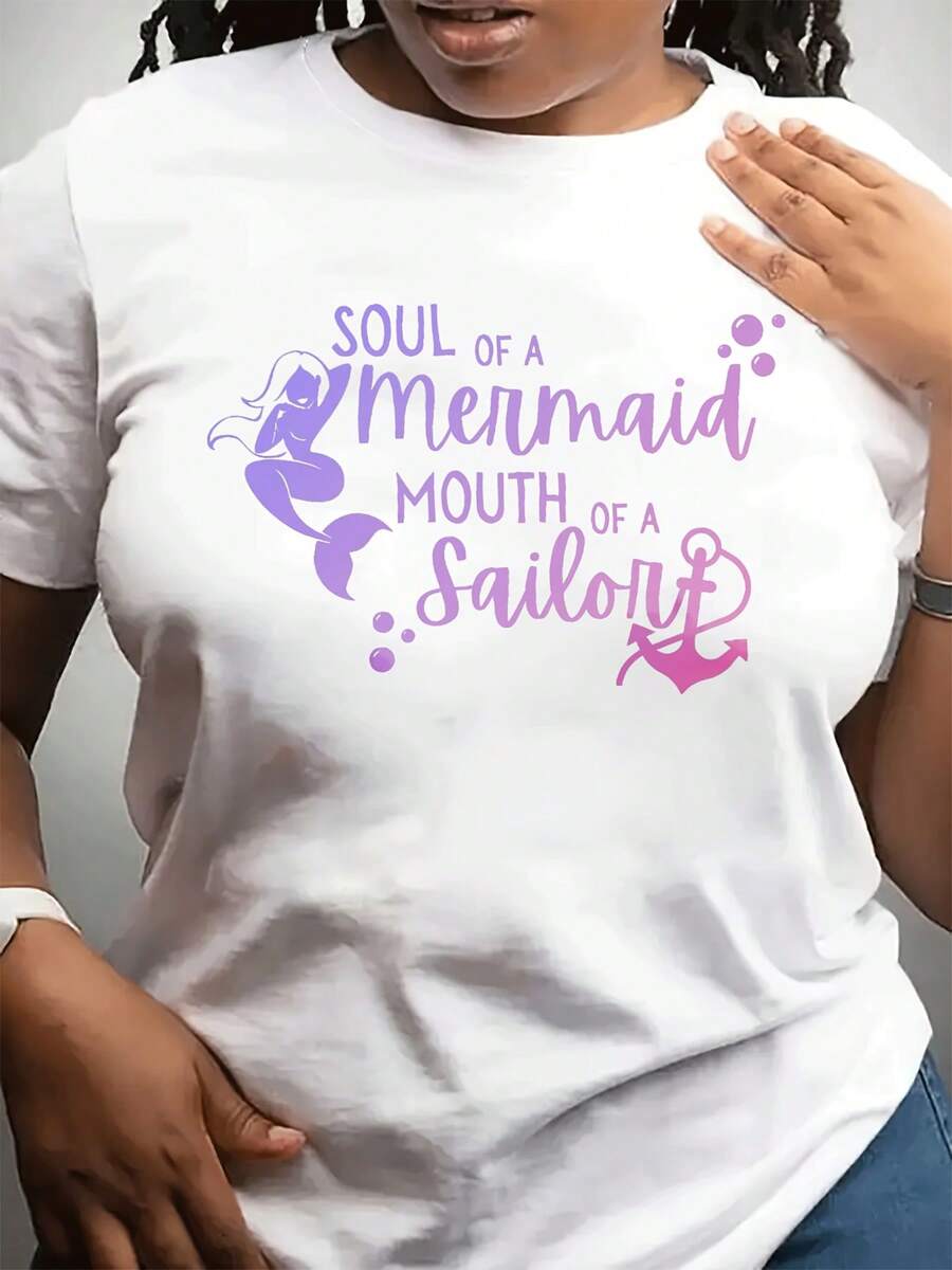Women's Mother's Day Fashionable Casual Round Neck Short Sleeve T-Shirt Top Suitable For Daily Wear, Highlight Print Suitable For Friends And Family Gift - 白色 - 查看 1
