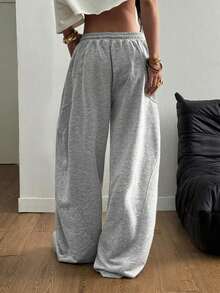 Pantalones  para Mujer, Estilo Urbano Otoño/Invierno, para Salir o Regresar a la Escuela, Cintura Elástica, Cómodos, Color Gris, Corte Scimitar - Gris - Ver 5