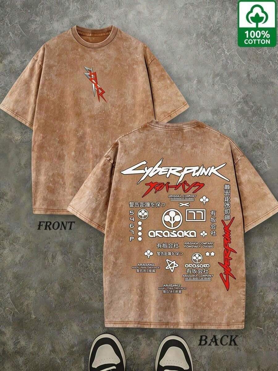 High-Quality 230g Washed Pure Cotton T-Shirt, GLEC Japanese Cartoon/Anime Style, Y2K Cyberpunk Aesthetic, Simple And Versatile, Suitable For All Seasons.Retro Street Style, Adorned With Retro Letter Prints, Suitable For Men To Wear Year-Round.Loose, Soft, And Comfortable Black Casual T-Shirt With Moderate Thickness, Suitable For Both Men And Women.Perfect For Everyday Wear, And Also An Ideal Gift For Friends And Family, Back-To-School Season, New Year's, St. Patrick's Day, And Spring.Summer Outfits For Womengraphic Tees - 咖啡棕 - 查看 1