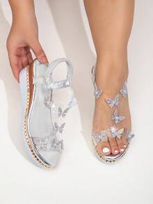 Sandal đế xuồng dày, quai dây đan, gót cao, kiểu dáng thường ngày, thích hợp cho kỳ nghỉ của nữ. - Bướm bạc - Xem 3