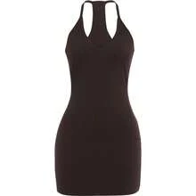 Vestido Ajustado de Verano para Mujer, Estilo Informal, con Espalda Descubierta, Escote Bajo, Sexy, Color Durazno, Simple, Básico, Elástico, para Uso Diario - CAFETERÍA - Ver 4