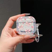 Cute Pink Bow Heart-Shaped Transparent Protective Case With Keychain, Soft Clear Protective Cover For AirPods 1 2 3 4 Pro 2 - Multicolor - View 2