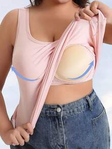 3pcs Plus Size Solid Color Camisole With Lining And Chest Pads, Seamless Comfortable Stretchy Sleeveless Top - Multicolor - View 5
