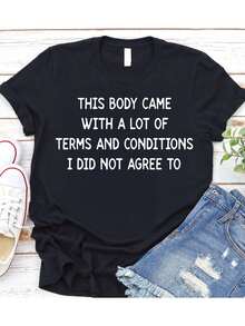 Pure 's Cotton T-Shirt - Ingenious Body - Related Slogan Design - 黑色 - 查看 1