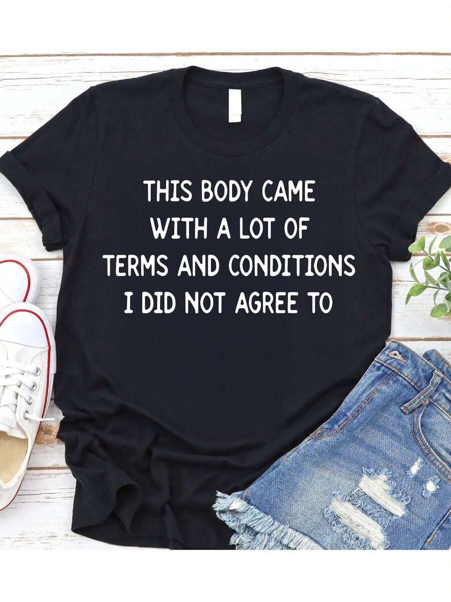 Pure 's Cotton T-Shirt - Ingenious Body - Related Slogan Design - 黑色 - 查看 1