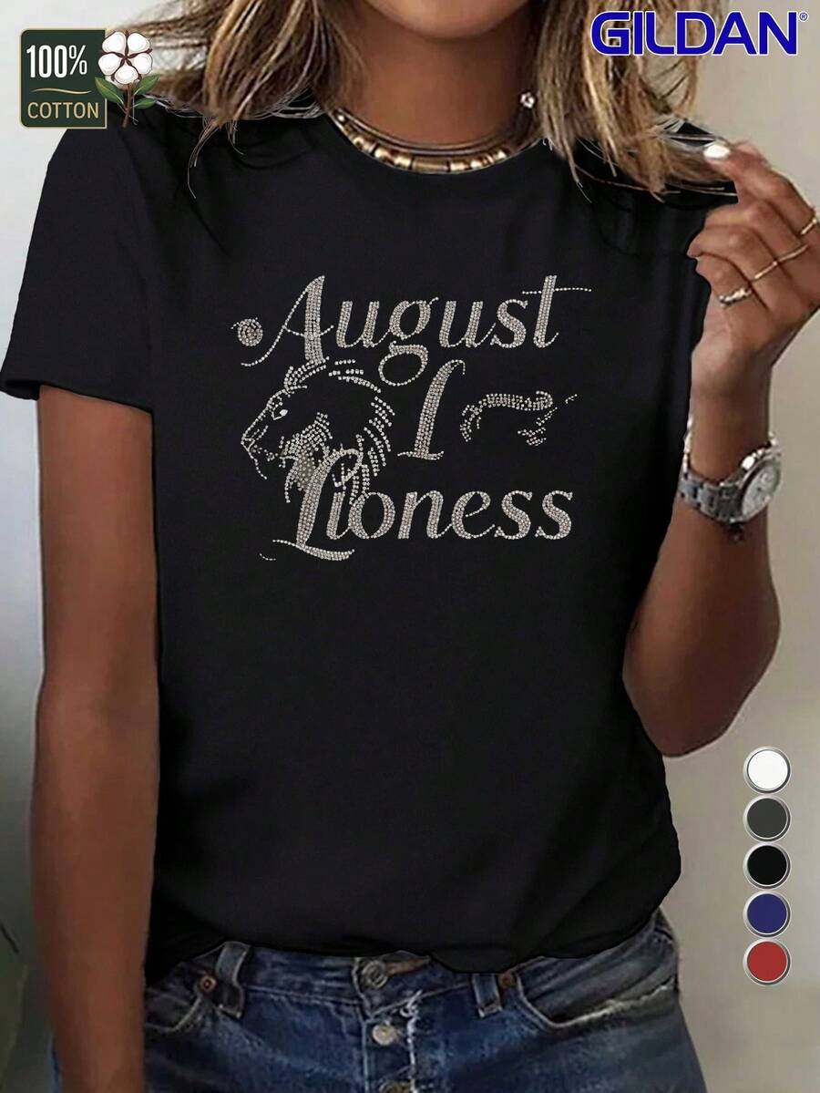 Camiseta de impresión de la mujer de la león - 100% cómodo cuello redondo de manga corta con la cabeza de la león y las letras 'agosto' - estilo de orgullo de la león adecuado para las mujeres, lavable a la máquina, todo el tiempo ocasional y especificación de vestir (múltiples colores)