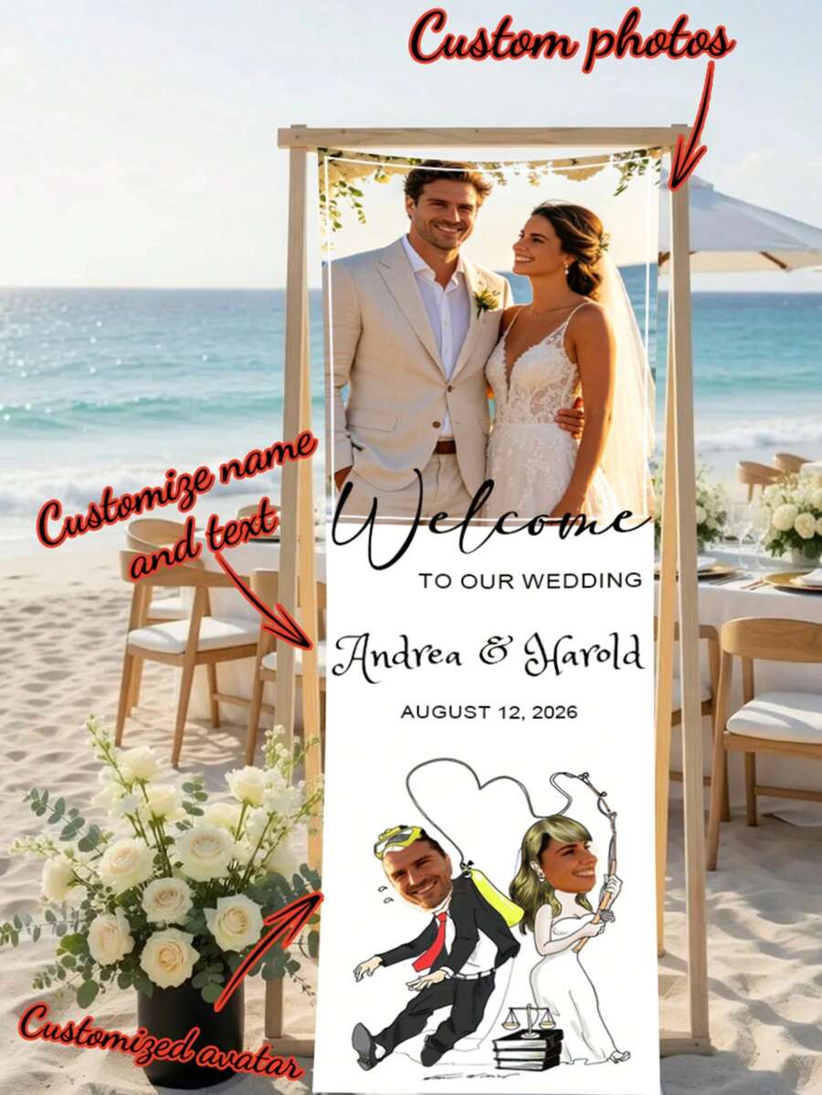 1 tấm poster tùy chỉnh với ảnh cặp đôi, tên, ngày tháng, đám cưới, lễ đính hôn, biển chào mừng tiệc tùng, quà tặng đám cưới thú vị, poster ảnh và tên tùy chỉnh. - Nhiều màu - Xem 1