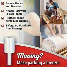 1 Roll 300m PE Stretch Wrap Film With Handle, Suitable For Home, Kitchen And Industrial Use, Perfect For Box Sealing And Packaging - Clear - View 4