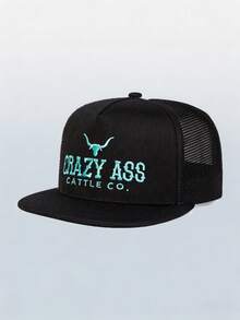 1顶男士时尚刺绣Crazy Bull Company棒球帽 - 透气、可调节，带有个性化牛头刺绣 - 街头风帽子，适合户外活动、旅行和跑步（多种颜色可选），也适合海滩和度假。 - 網格牛頭 - 查看 8